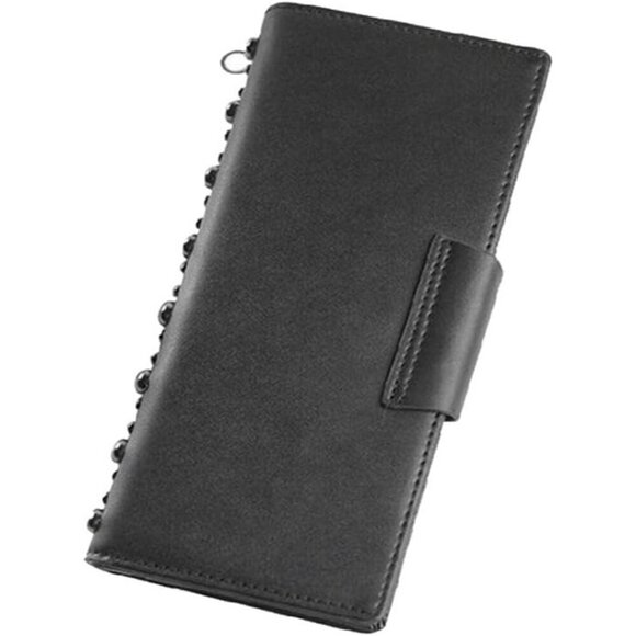 ✨ Shinywear Leather Card Holder Women Black Long Skull Studded Genuine Wallet - Picture 4 of 5